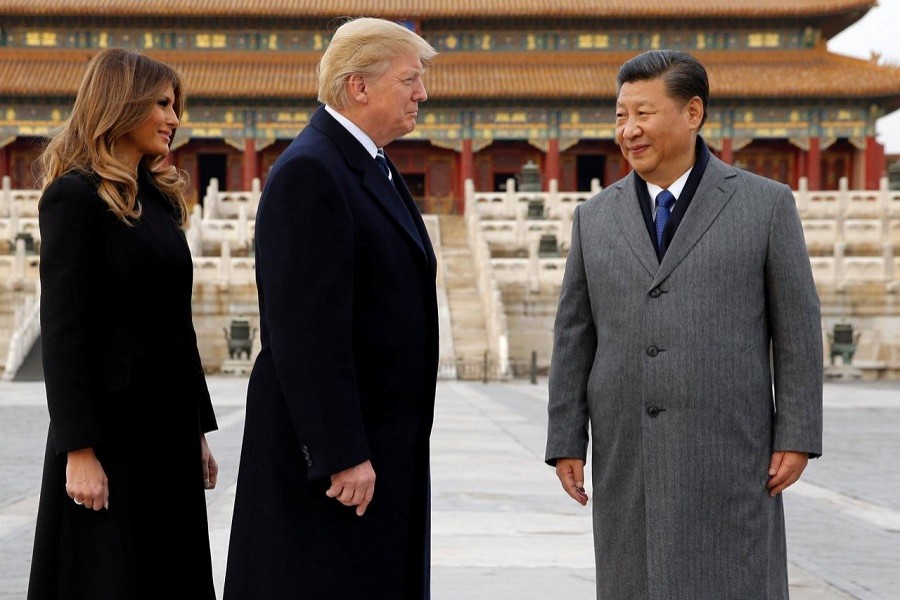 US President Donald Trump and US first lady Melania visit the Forbidden City with China's President Xi Jinping in Beijing, China, November 8, 2017. Reuters