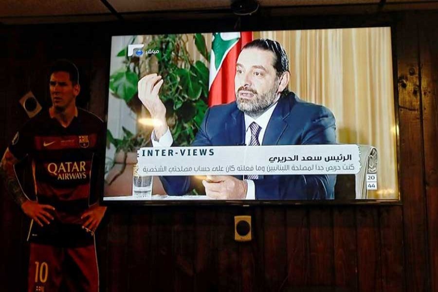 Lebanon's Prime Minister Saad al-Hariri, who has resigned, is seen during Future television interview, in a coffee shop in Beirut, Lebanon November 12, 2017. Reuters