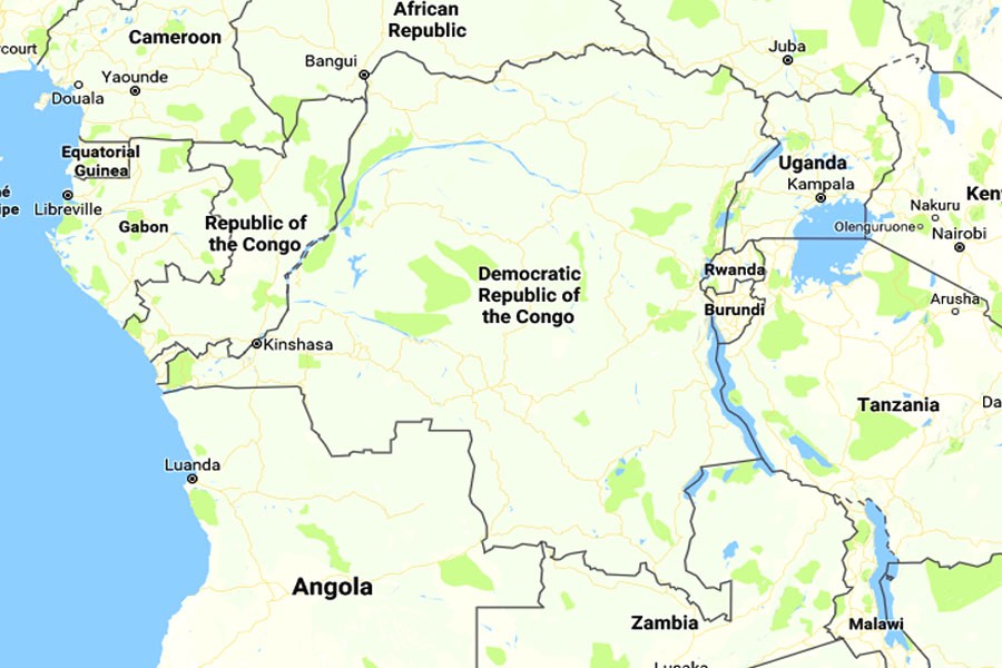 Google map showing the Democratic Republic of Congo