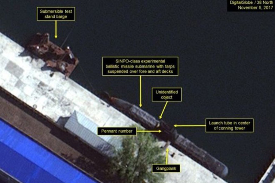 Satellite images appear to show evidence of a submarine-launched missile programme. - BBC