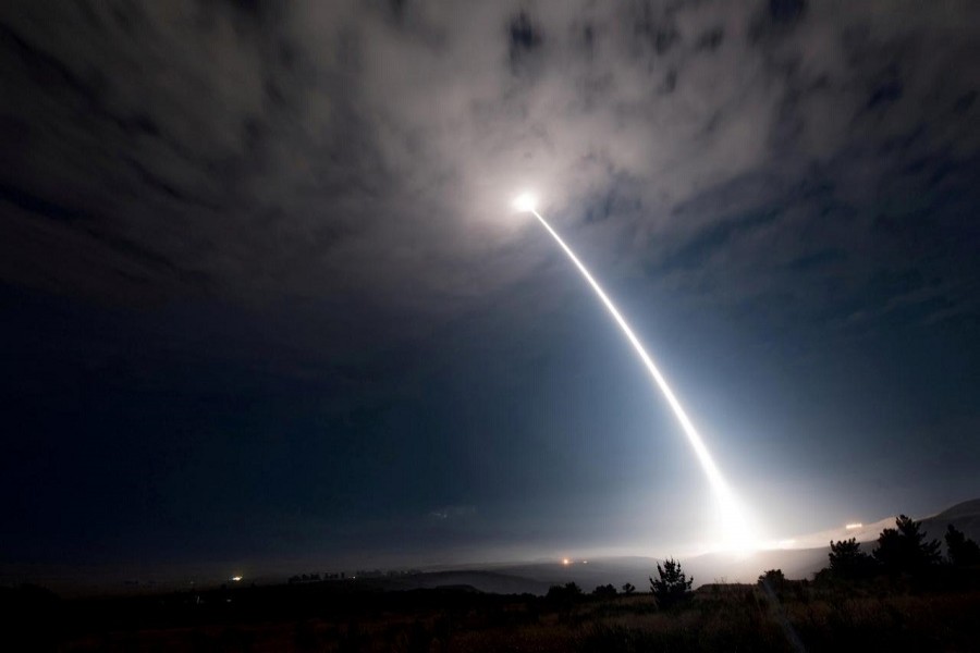 An unarmed Minuteman III intercontinental ballistic missile launches during an operational test at 2:10 am Pacific Daylight Time at Vandenberg Air Force Base, California, US, August 2, 2017.  US Air Force/Handout via Reuters