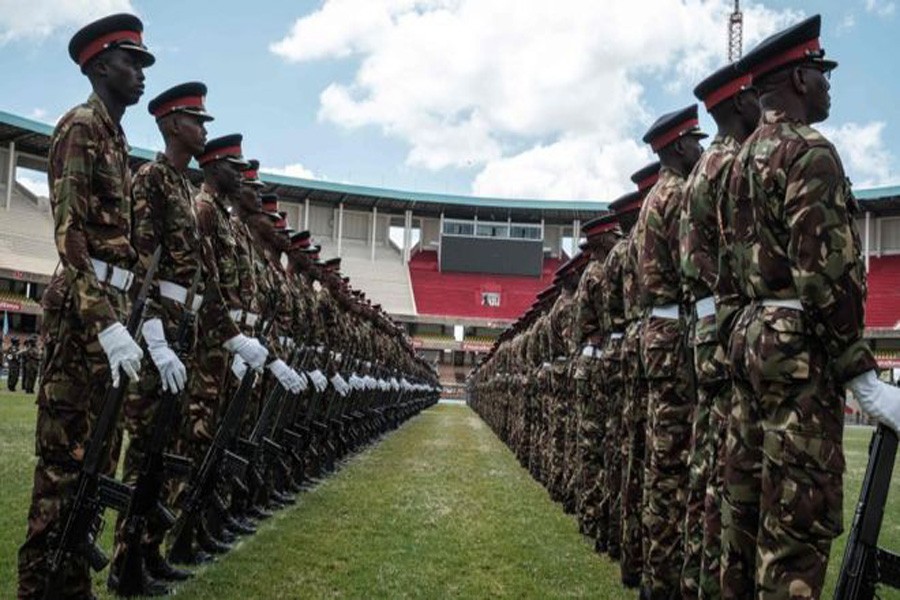 Troops rehearsed for the inauguration ceremony at the Moi International Sports Centre: Photo Collected