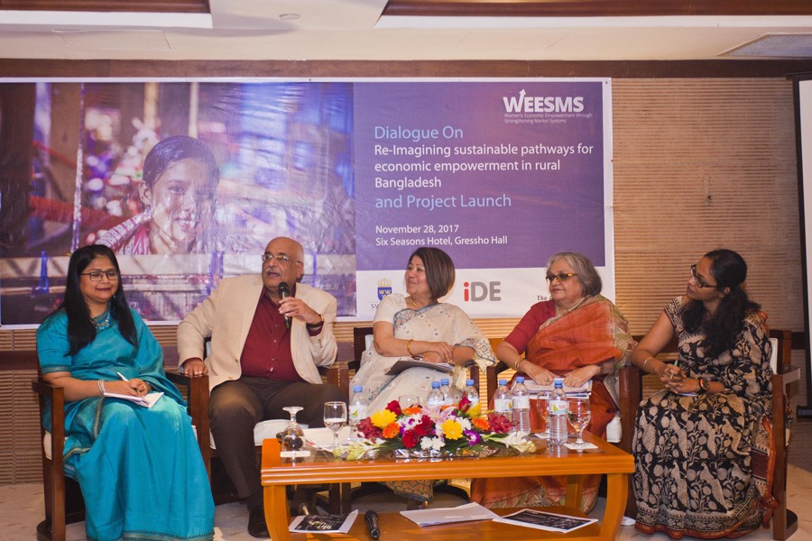 CPD distinguished fellow Dr Debapriya Bhattacharya speaking at the dialogue on "Re-imagining Sustainable Pathways for Economic Empowerment in Rural Bangladesh" at a hotel in the city's Gulshan on Tuesday.	— FE Photo