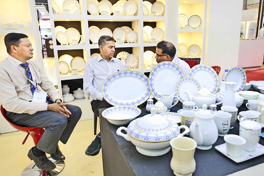 Photo shows a  stall at the three-day ‘Ceramic Expo Bangladesh-2017’  that began in the city Thursday. 	— FE Photo
