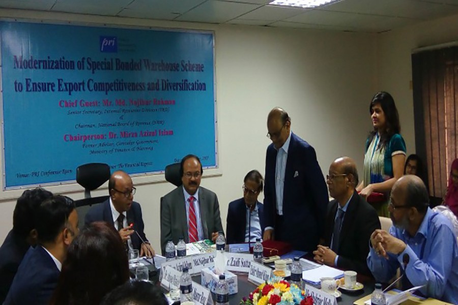 Private think-tank Policy Research Institute (PRI) organised the roundtable on 'Modernization of Special Bonded Warehouse Scheme to Ensure Export Competitiveness and Diversification' at its office in the city. - Courtesy: PRI