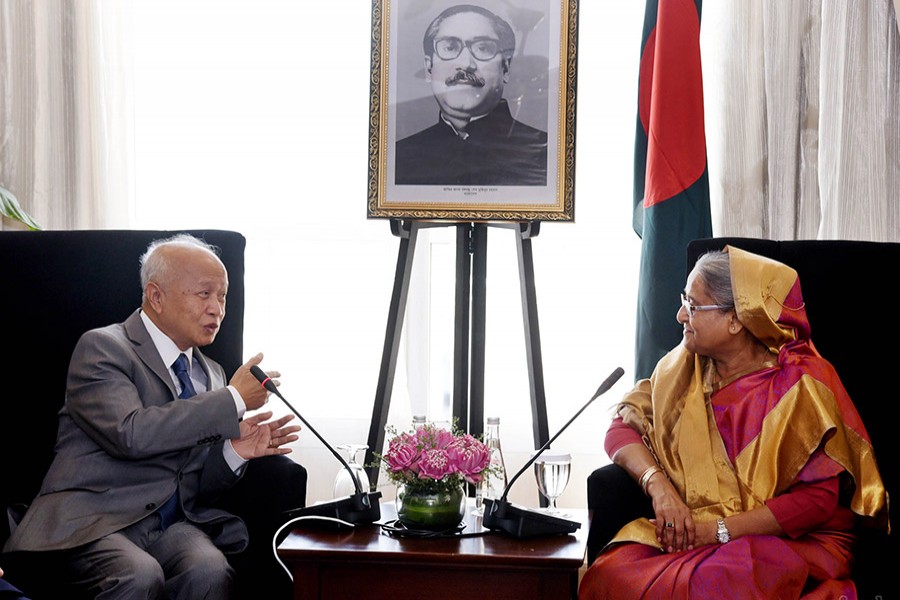 Prime Minister Sheikh Hasina meets with Cambodian prince Norodom Ranariddh at her suite in in Phnom Penh on Tuesday morning. - Focus Bangla photo