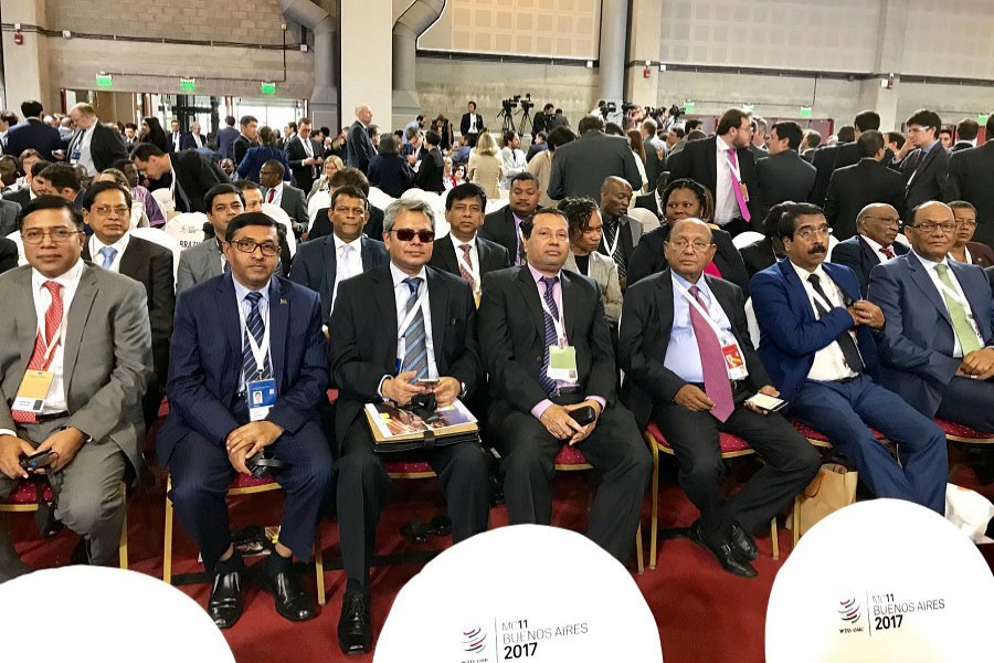 Bangladesh delegation headed by commerce minister Tofail Ahmed attend the opening ceremony of the MC11 of WTO in Buenos Aires on Sunday –collected Photo