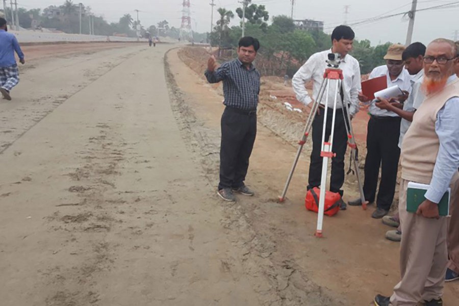 Dhaka-Tangail highway project staff conducting survey. - Photo collected from Facebook