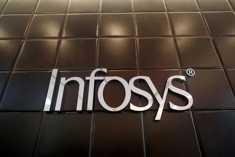 The logo of Infosys is pictured inside the company's headquarters in Bengaluru, India, April 13, 2017. Reuters/File Photo