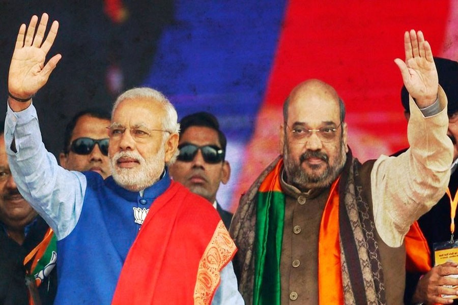 Indian Prime Minister Narendra Modi with BJP president Amit Shah. (Reuters Photo)
