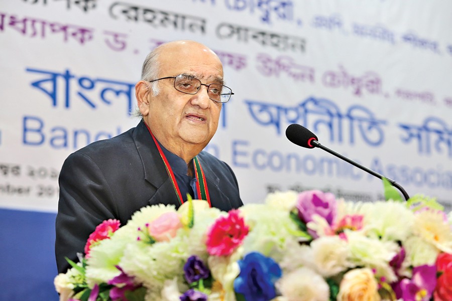 Prof Dr Rehman Sobhan speaks at the 20th BEA conference in the city on Thursday.	— FE Photo