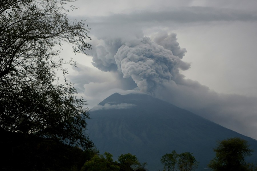 Eruption of Mount Agung as seen from Kubu village in Karangasem, Bali, Indonesia on November 28 last. - Reuters file photo