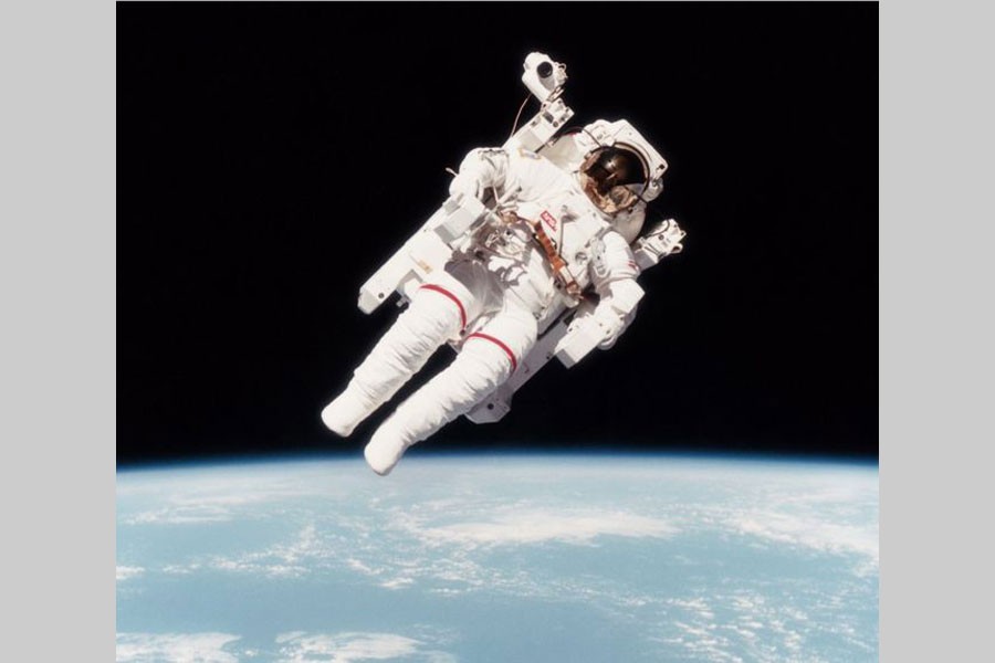 The iconic photo from 1984 when Bruce McCandless flew untethered in space. - NASA