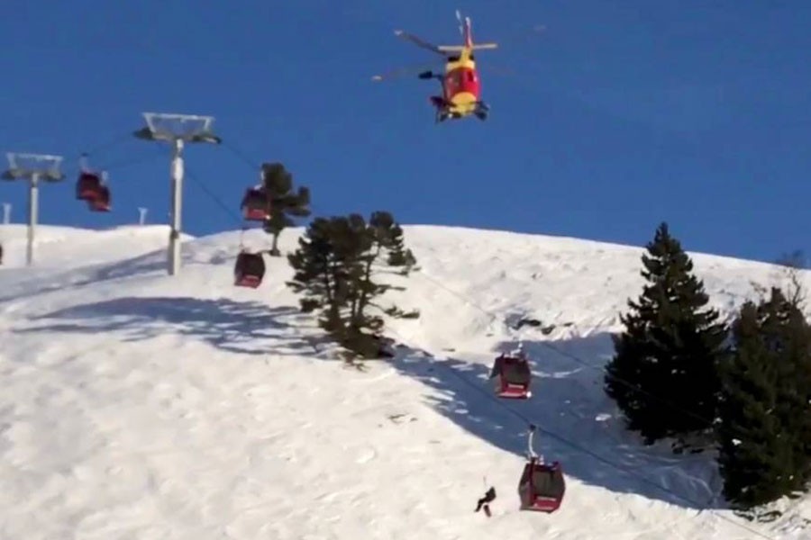 Rescue operations were underway Sunday for people stuck on ski lifts in Chamrousse, France. The still image is taken from a social media video. (REUTERS)