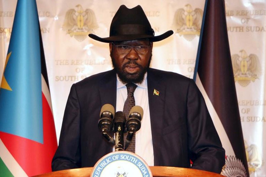 South Sudan's President Salva Kiir addresses the nation during an independence day event at the Presidential palace in Juba, South Sudan, July 9, 2017. (REUTERS)