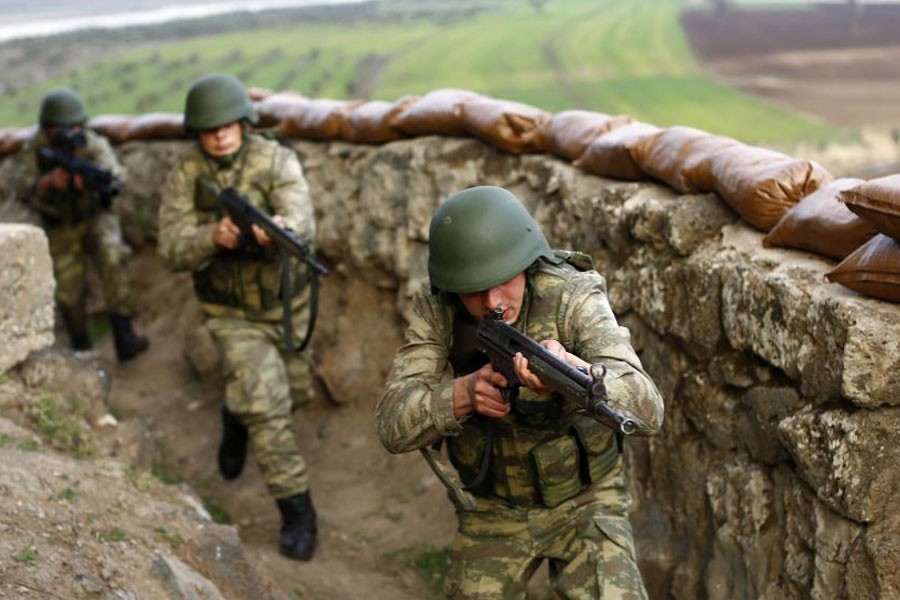 Turkish soldiers participate in an exercise on the border line between Turkey and Syria near the southeastern city of Kilis, Turkey, March 2, 2017. (Reuters photo used for representational purpose)