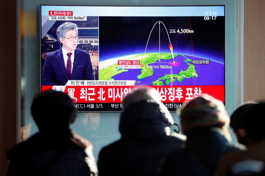 People watch a television broadcast of a news report on North Korea firing what appeared to be an intercontinental ballistic missile (ICBM) that landed close to Japan, in Seoul, South Korea on November 29, 2017. - Reuters file photo