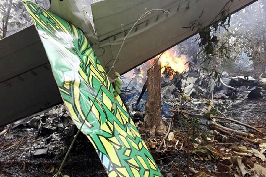 Fire seen at the site where a plane crashed in the mountainous area of Punta Islita, Costa Rica in this  image obtained from social media. - via Reuters