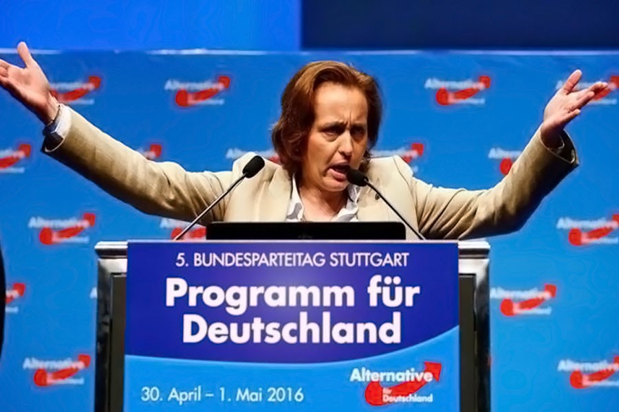 Beatrix von Storch gestures as she speaks at the party congress of the anti-immigration party Alternative for Germany (AfD) on the second day in Stuttgart, Germany, May 1, 2016. (REUTERS)