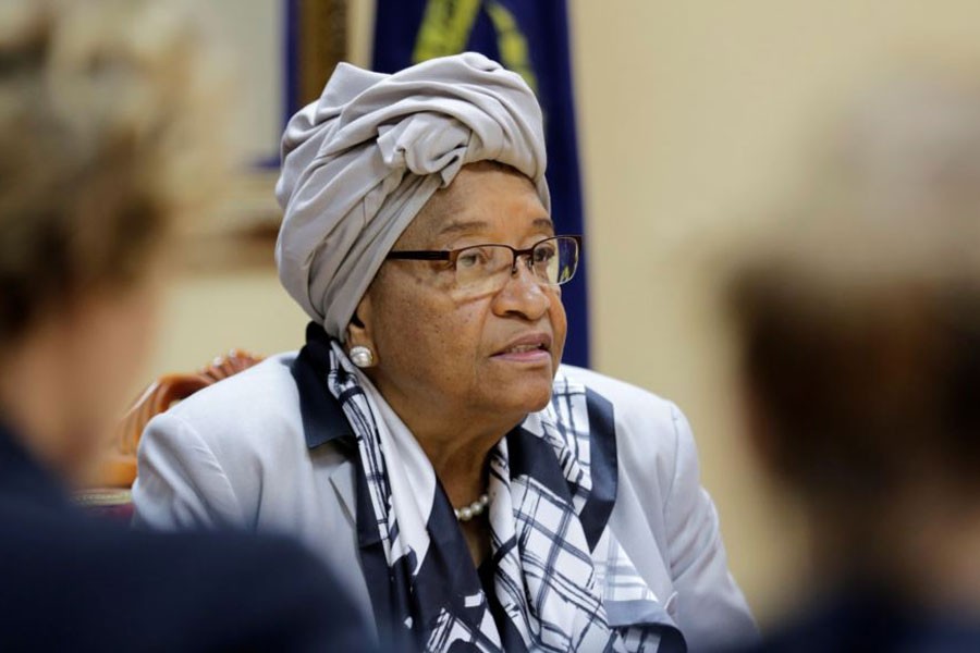 Ellen Johnson Sirleaf attends a news conference at the Presidential Palace in Monrovia, Liberia, Oct 12, 2017. (Reuters)