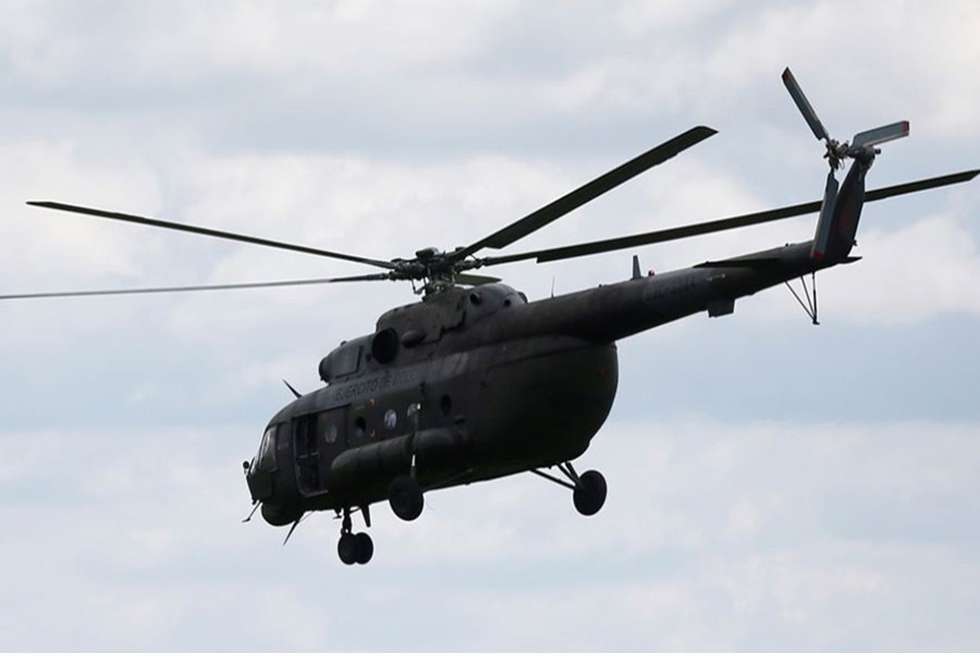 A Russian-made MI-17 helicopter of the Colombian army is seen flying in Meta, Colombia on Sunday. - Reuters photo