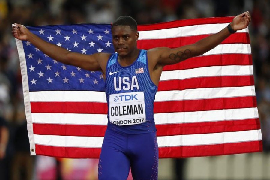 World Athletics Championships – men's 100 metres final – London Stadium, London, Britain – August 5, 2017 – Silver medalist Christian Coleman of the US celebrates. (REUTERS)