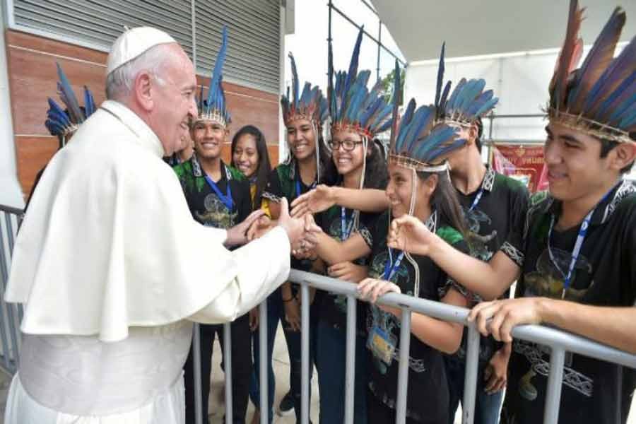 The Pope was greeted by crowds in Trujillo