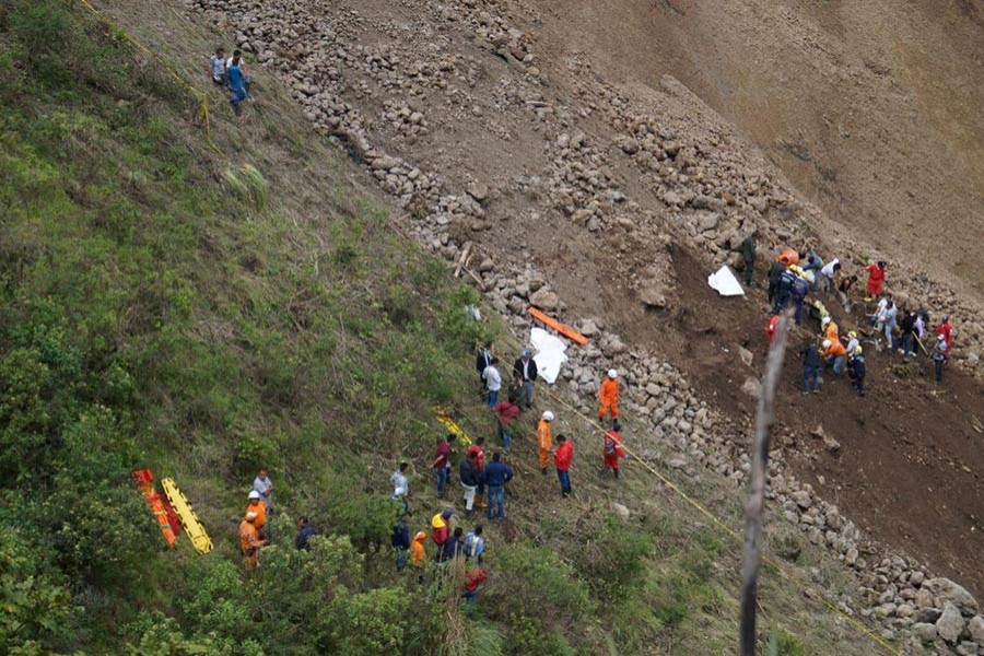 Search and rescue operations underway at site of a landslide in Narino, Colombia on Sunday. - Reuters photo