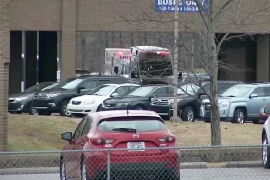 The scene of shooting in Marshall County High School is seen in Benton, Kentucky, US January 23, 2018 in this still image obtained from TV. Reuters