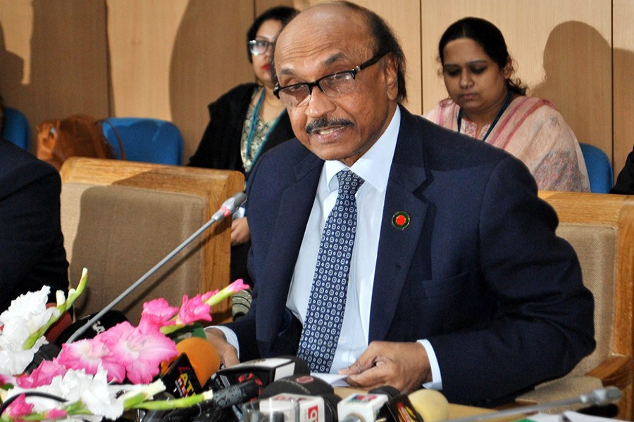 Central bank governor Fazle Kabir addressing at a press conference on Monday, organised on the occasion of unveiling the Monetary Policy Statement (MPS). - Focus Bangla photo