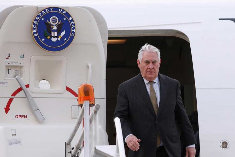 US Secretary of State Rex Tillerson steps off his plane as he arrives to the presidential hangar in Mexico City, Mexico February 1, 2018. Reuters