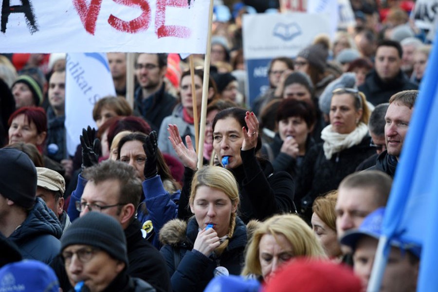 Protesters shout slogans during a demonstration of public sector unions for higher wages in Ljubljana. (Reuters photo used for representational purpose)