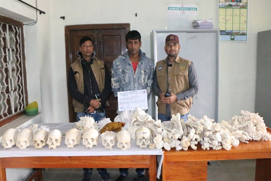 Rajshahi DB police recently arrested one with smuggled human skeletons. 	— FE Photo