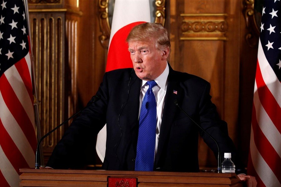 US President Donald Trump speaks during a news conference with Japan's Prime Minister Shinzo Abe at Akasaka Palace in Tokyo, Japan, November 6, 2017. Reuters/Files