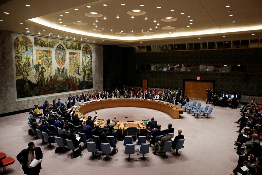 Members of the United Nations Security Council vote for ceasefire to Syrian bombing in eastern Ghouta, at the United Nations headquarters in New York, US, February 24, 2018. Reuters