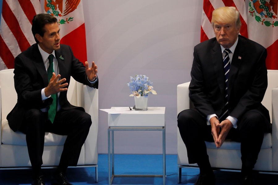 US President Donald Trump meets Mexico’s President Enrique Pena Nieto during the bilateral meeting at the G-20 Summit in Hamburg, Germany July 7, 2017. Reuters.