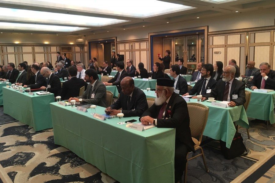 Delegates at the extra-ordinary World Council of International Chamber of Commerce (ICC) held in Tokyo on 8 March. Among them seen in this photo are ICC Bangladesh president Mahbubur Rahman, vice-president Latifur Rahman and secretary general Ataur Rahman.