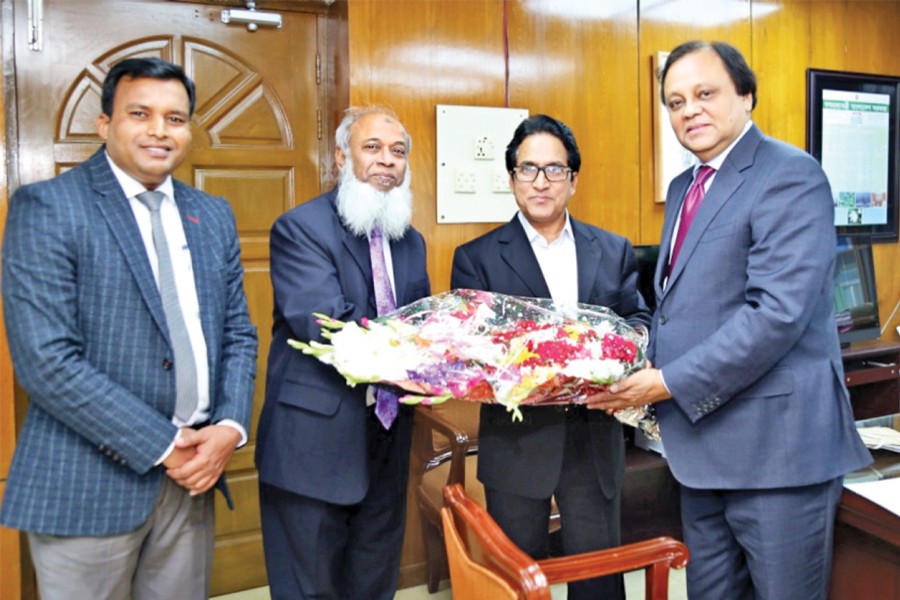 A delegation of Bangladesh Association of Publicly Listed Companies (BAPLC), led by its vice president Anis A Khan, calls on Md Mosharraf Hossain Bhuiyan, chairman of National Board of Revenue (NBR), in the city Tuesday.