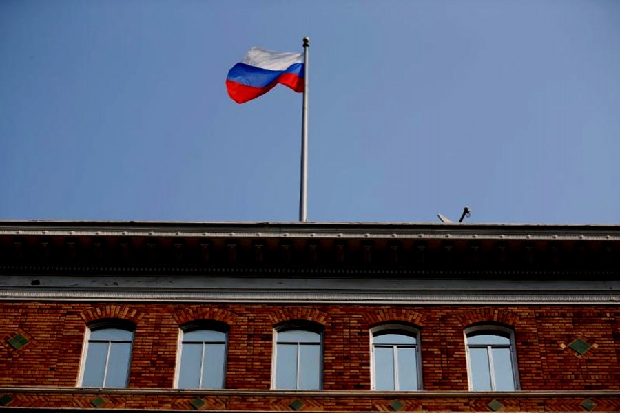 The Russian flag waves in the wind on the rooftop of the Consulate General of Russia in San Francisco of California in US. -Reuters File Photo