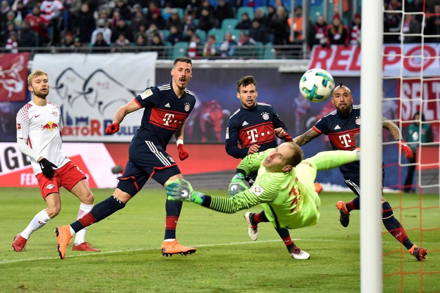 Bundesliga - RB Leipzig vs Bayern Munich - Red Bull Arena, Leipzig, Germany - March 18, 2018 Bayern Munich’s Sandro Wagner scores their first goal. Reuters.