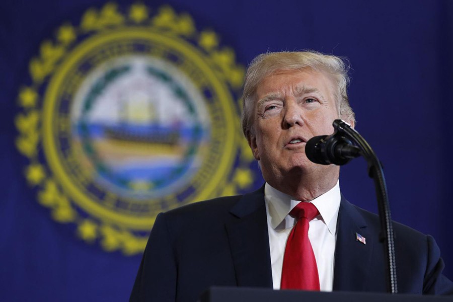 US President Donald Trump delivers remarks on "combatting the opioid crisis" in a speech at Manchester Community College in Manchester, New Hampshire, US March on Monday - Reuters photo