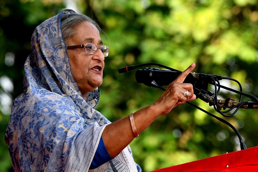 Prime Minister Sheikh Hasina addressing a public rally at Patiya Model High School in Chittagong on Wednesday. -Focus Bangla Photo