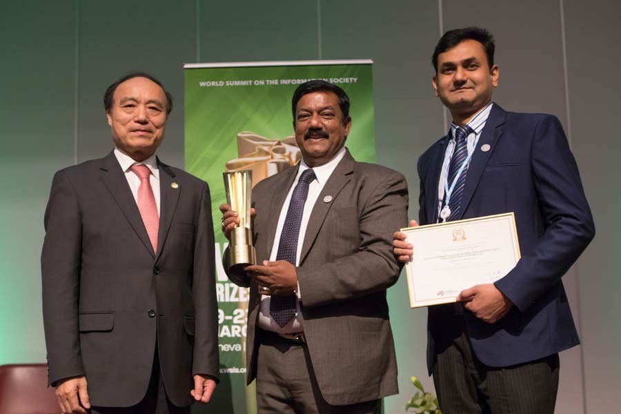 Project Director of Access to Information (a2i) Programme Kabir Bin Anwar received WSIS award from International Telecommunication Union (ITU) Secretary General Houlin Zhao at ITU headquarters in Geneva on Tuesday.