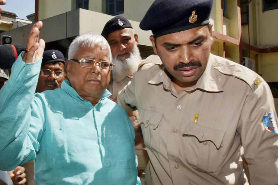 Former Bihar CM Lalu Prasad Yadav leaves a special CBI court after being pronounced guilty in the fourth fodder scam case, in Ranchi on Monday  - PTI