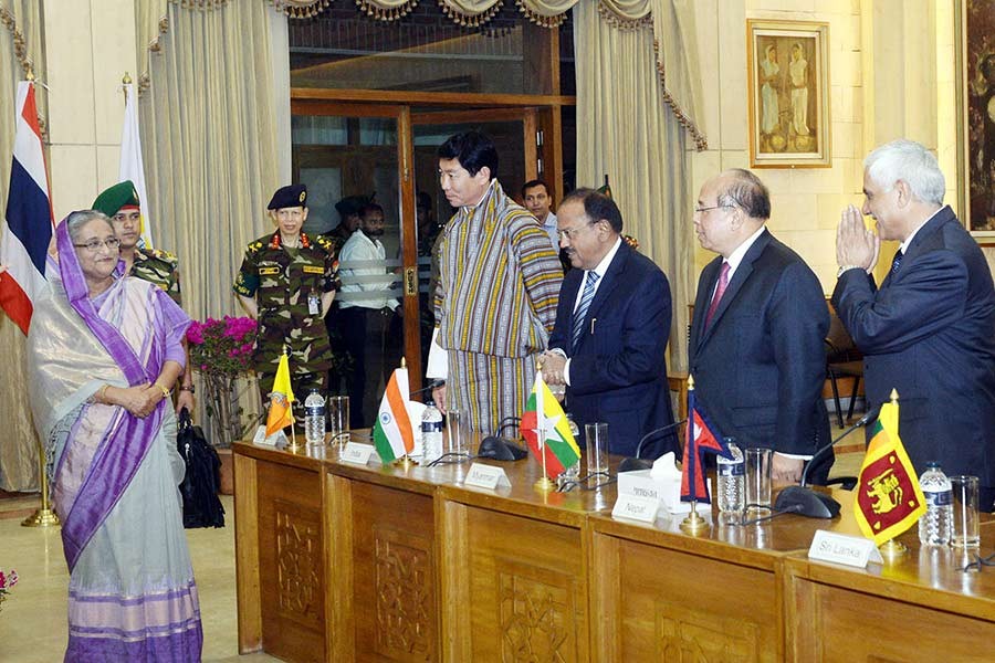 Prime Minister Sheikh Hasina addressing the national security chiefs of Bimstec member countries at her official residence Ganabhaban in Dhaka on Wednesday  - Focus Bangla photo