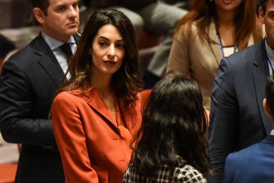 Amal Clooney attends a security council meeting at UN headquarters during the United Nations General Assembly in New York City, US September 21, 2017. Reuters/File