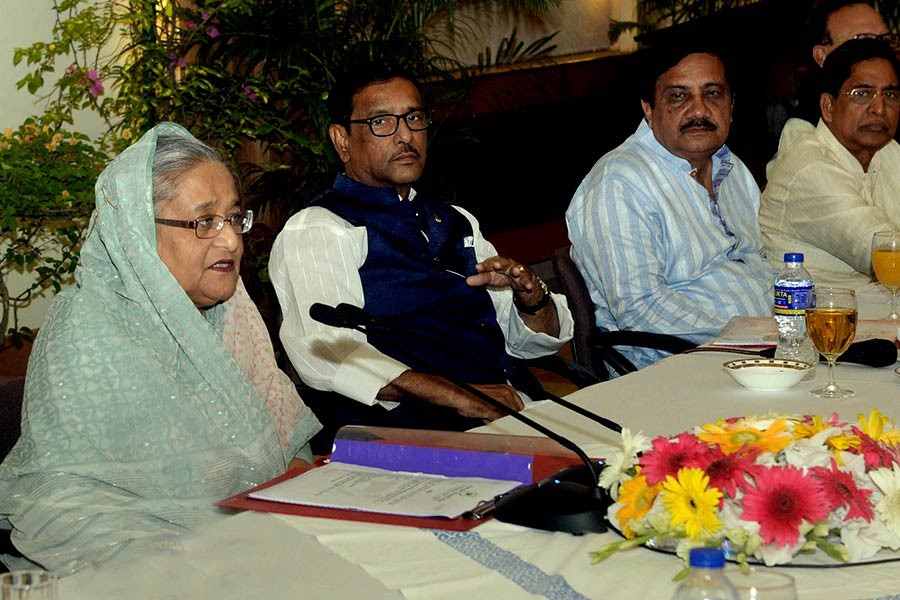 Prime Minister Sheikh Hasina delivering the inaugural speech at the Awami League Central Working Committee meeting at Ganabhaban on Saturday. -Focus Bangla Photo