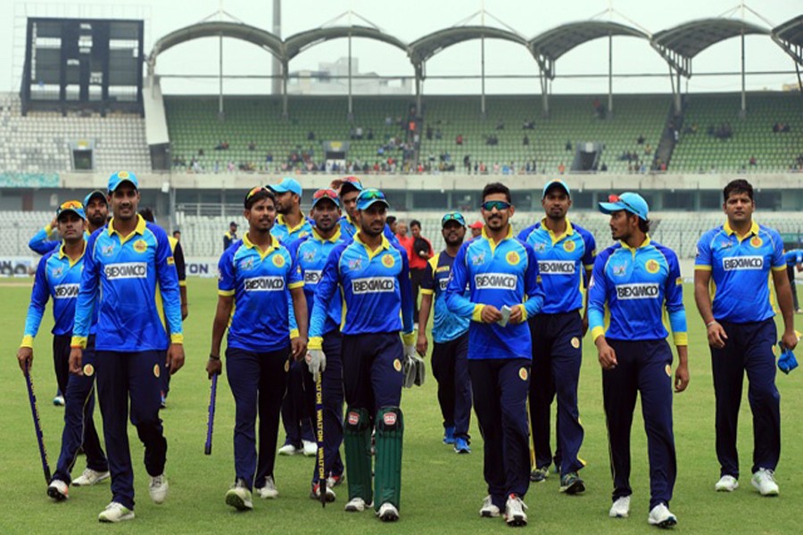 Cricketers of Abahani Ltd leaving the field after winning against Khelaghar Samaj Kalyan Samity in the 4th round super-league match of the Dhaka Premier Division Cricket League at Sher-e-Bangla National Cricket Stadium (SBNCS) at Mirpur in the city on Monday	— bdnews24.com