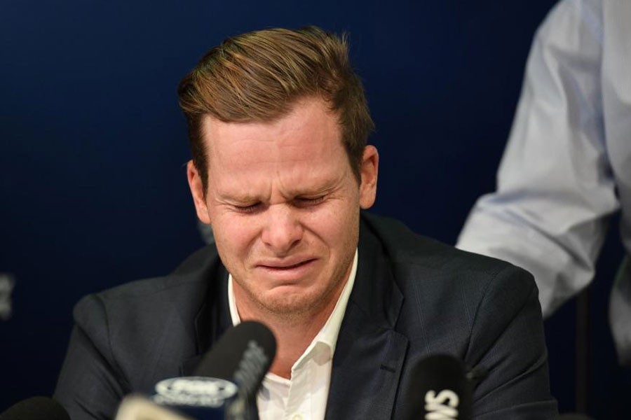 Steve Smith wept when he spoke about his role in the ball-tampering plot during the third Test against South Africa. Reuters.