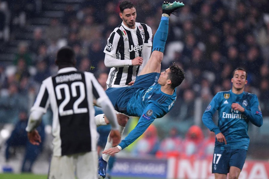 Champions League Quarter Final First Leg - Juventus vs Real Madrid - Allianz Stadium, Turin, Italy - April 3, 2018 Real Madrid’s Cristiano Ronaldo scores their second goal. Reuters.